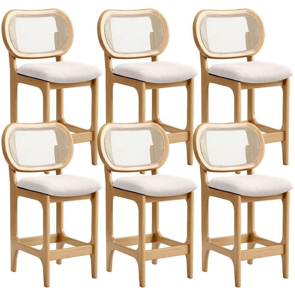 Kit 6 Banquetas Baixa Bar Cozinha Sala De Jantar Betta L02 Mel Tela Linho Cru - Lyam Decor