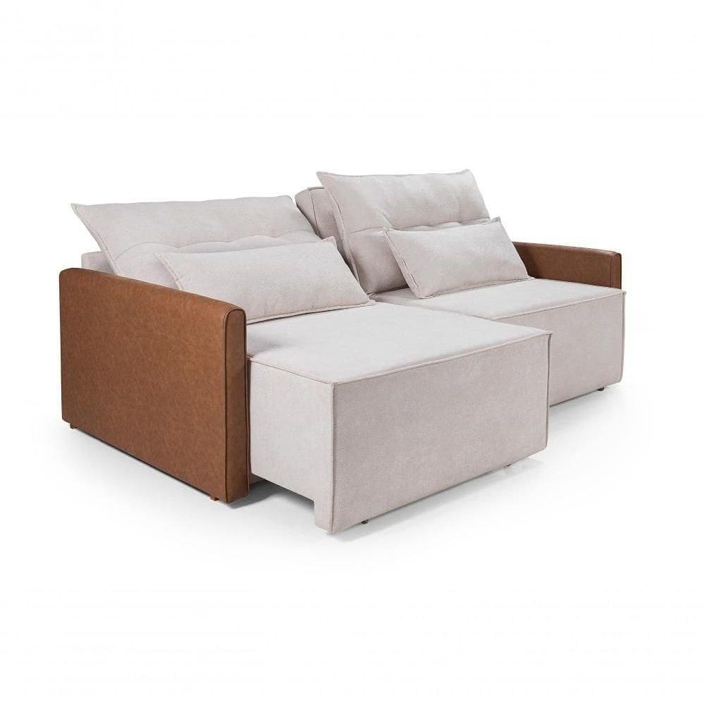 Sofá Boucle Composê San Marino 2,40m Retrátil Reclinável Império Boucle 210 Bege