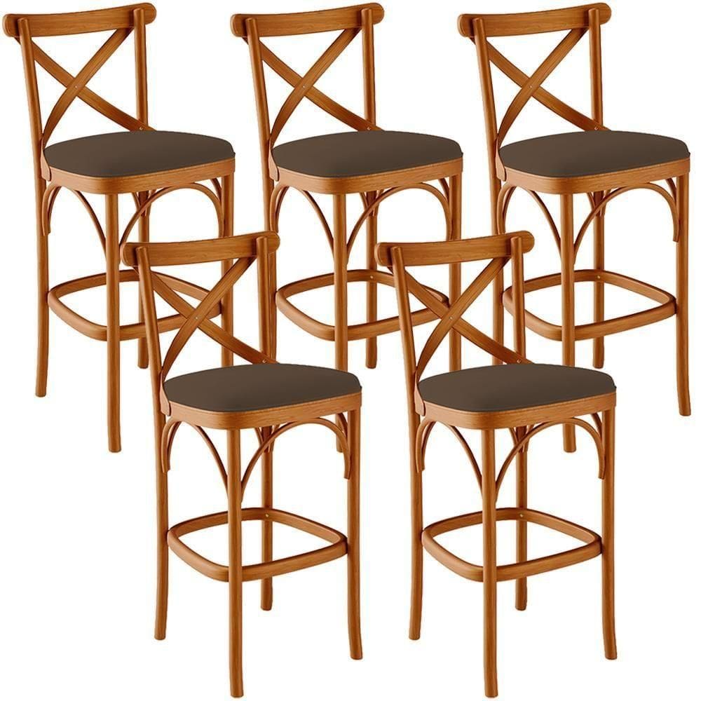 Kit 05 Banquetas Altas Bancada Bar Sala De Jantar Estofada ávila L02 Suede Marrom