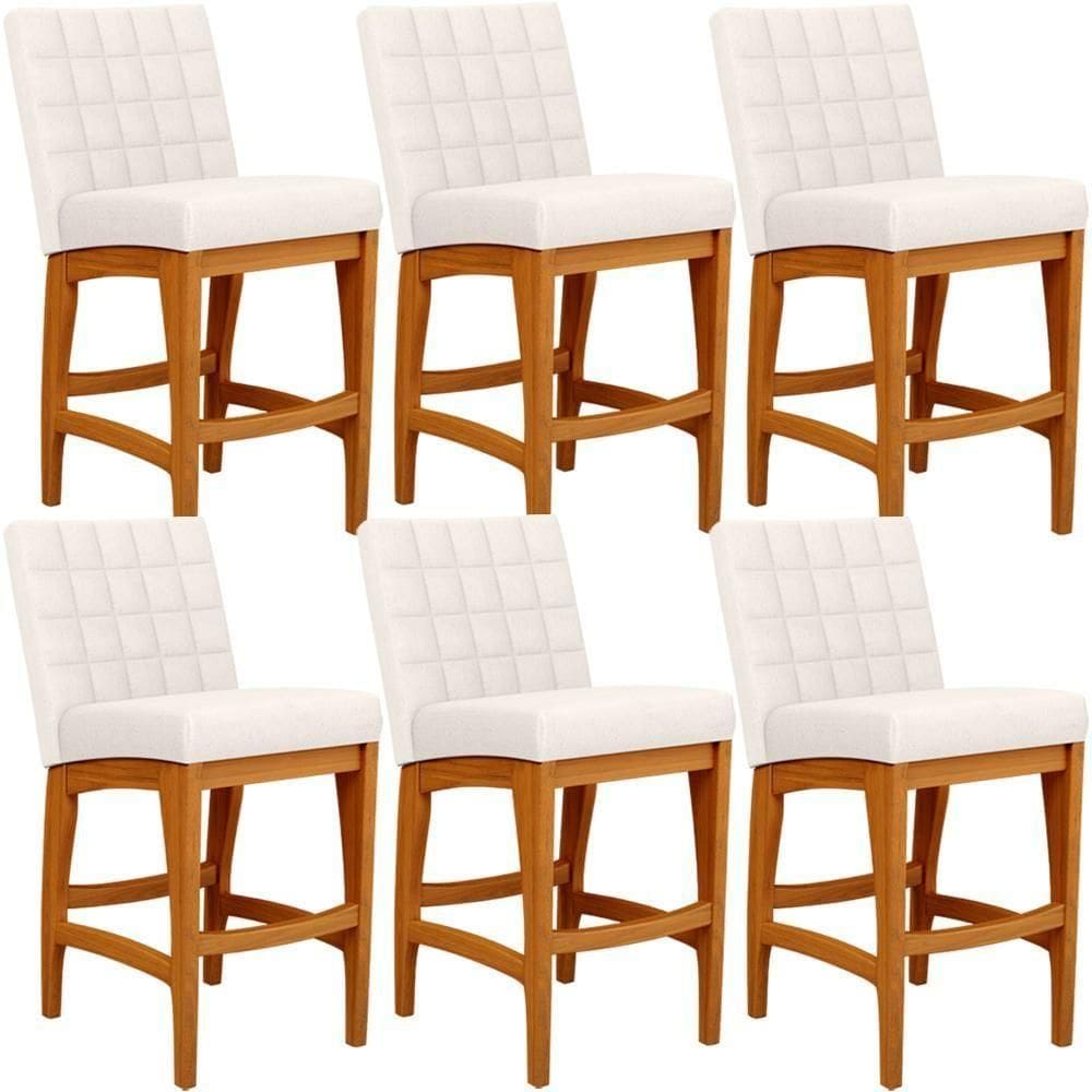 Kit 06 Banquetas Baixa Cozinha Bancada L02 Cru