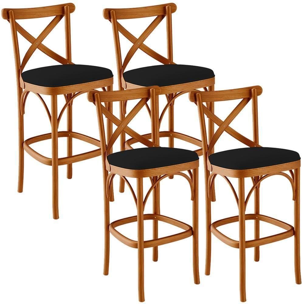 Kit 04 Banquetas Altas Cozinha Bancada Bar Sala De Jantar Estofada ávila L02 Suede Preto - Lyam