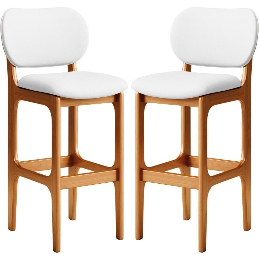 Kit 02 Banquetas Alta Para Cozinha Madeira Fixa Betta L02 Imbuia Corano Branco - Lyam Decor