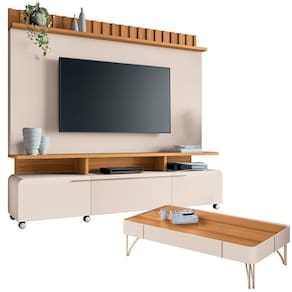 Estante Painel Para Tv 70 Pol Artemis E Mesa De Centro Harmony B01 Off White Cinamomo