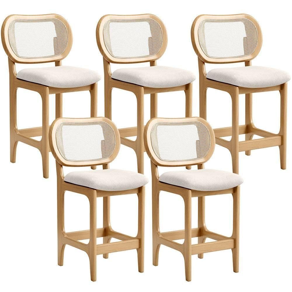 Kit 5 Banquetas Baixa Bar Cozinha Sala De Jantar Betta L02 Mel Tela Linho Cru - Lyam Decor