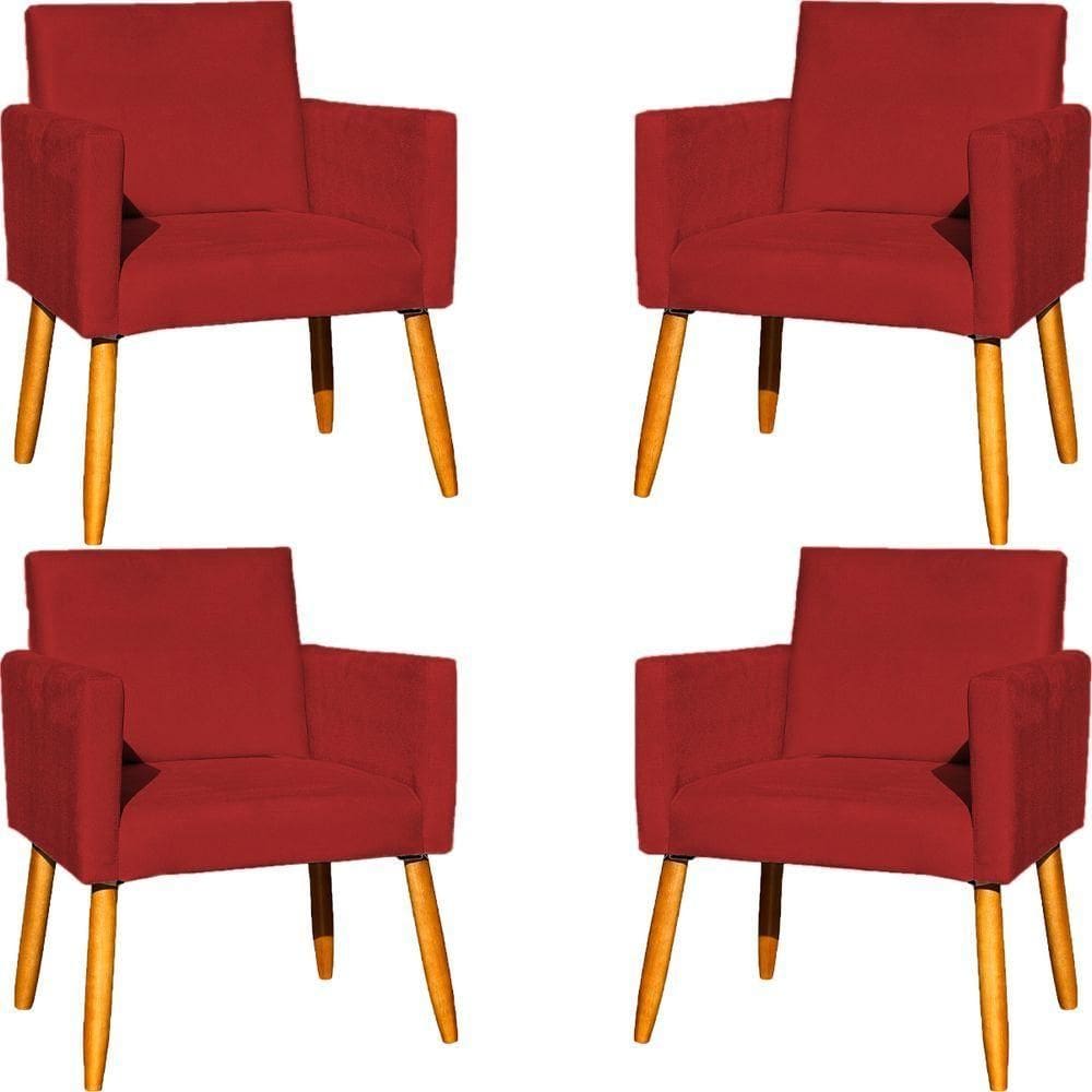 Kit 4 Poltronas Para Recepção Nina Suede Cores Pé Palito 30cm Castanho - Suede