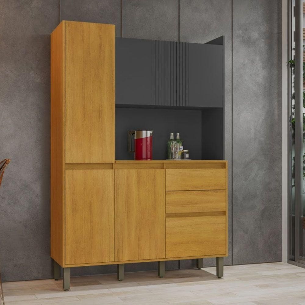 Kit Armário De Cozinha 6 Portas 2 Gavetas Lucca Chf Móveis Cinamomo Com Grafite