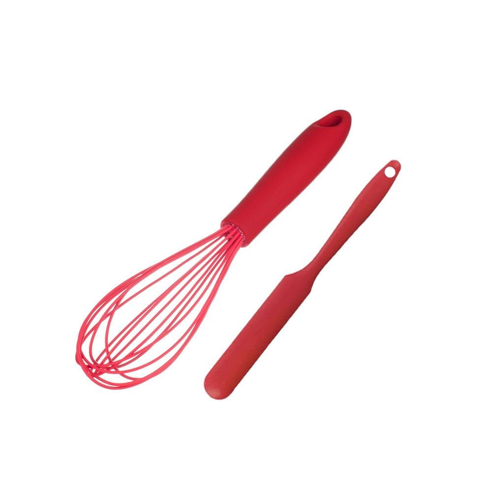 Espatula Confeiteiro Batedor Claras Fouet Silicone Vermelho
