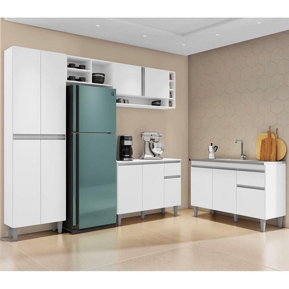 Cozinha Compacta Vanessa E Balcão Gabinete Com Pia Tatiane 120cm Branco - Ajl Móveis