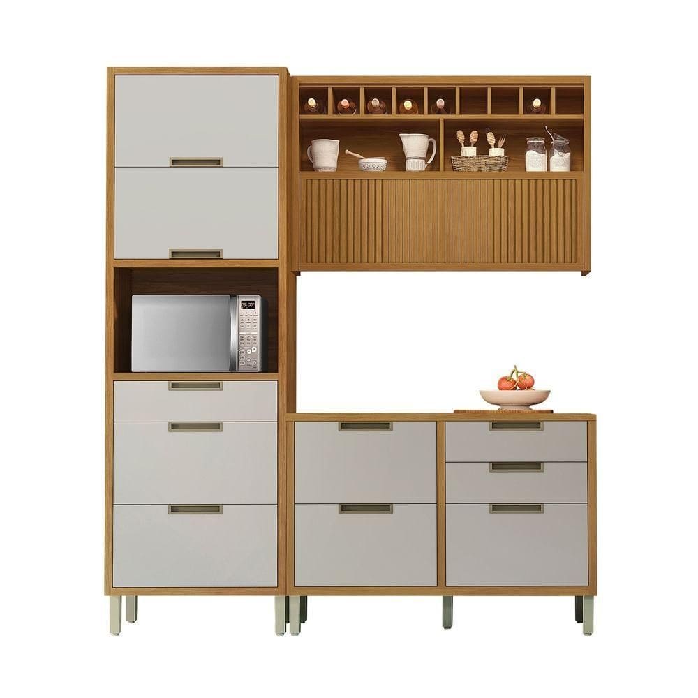 Cozinha 3 Peças Paneleiro Nesher Imperatriz 100% Mdf Freijó-off White