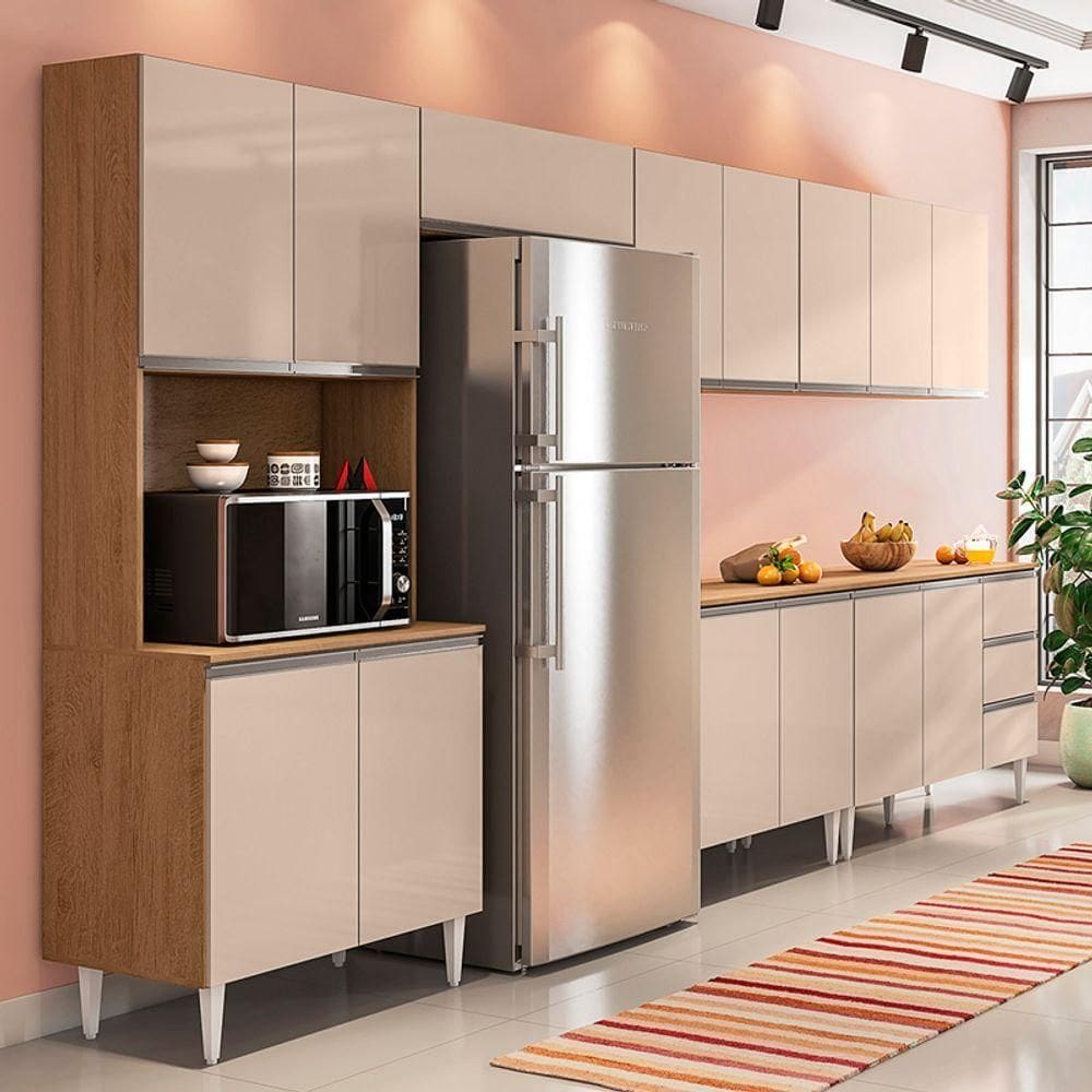 Cozinha Modulada Milla 6 Peças Amendoa Off White Puxador Aluminio