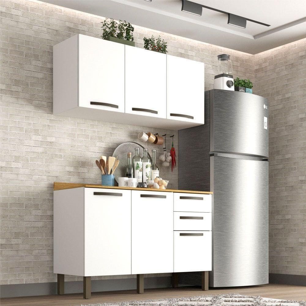Cozinha Compacta Valencia 2 Peças 6 Portas 2 Gavetas Salleto Moveis Branco