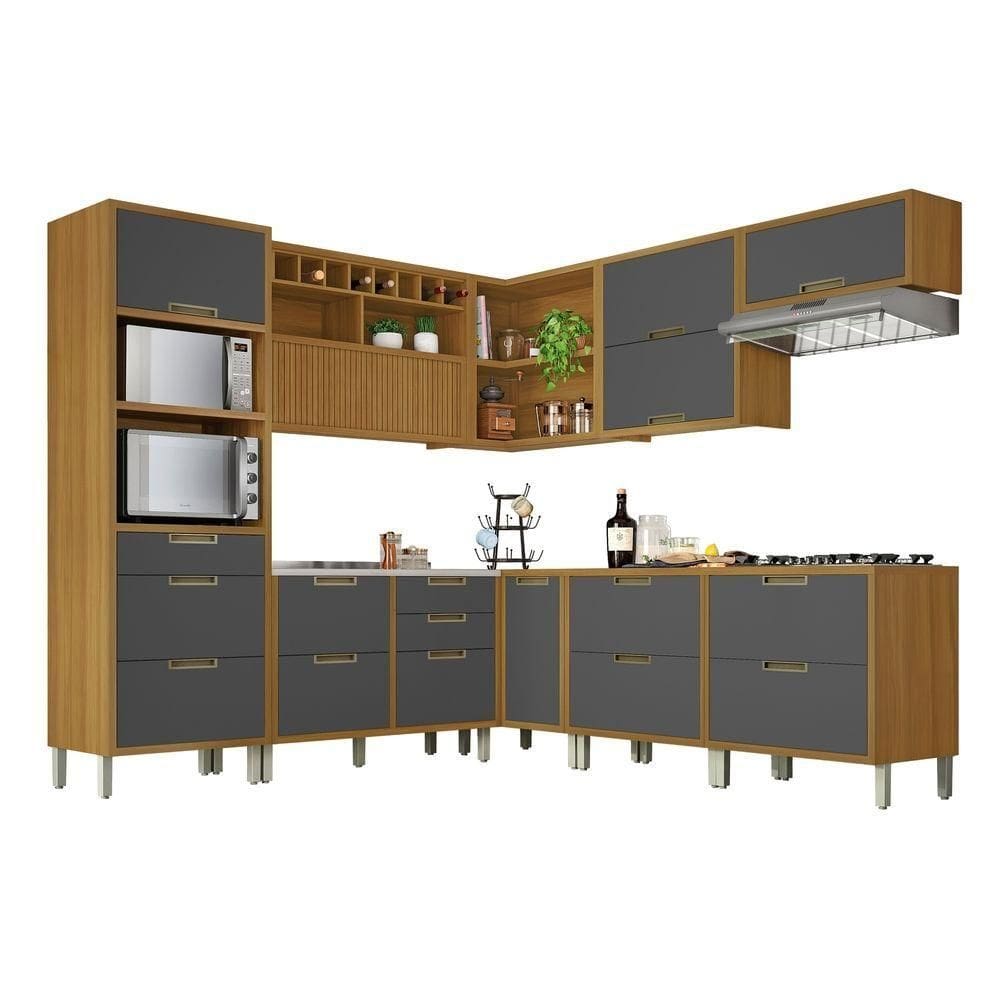 Cozinha 9 Peças ângulo Torre Quente 100% Mdf Imperatriz Nesher Freijó-grafite