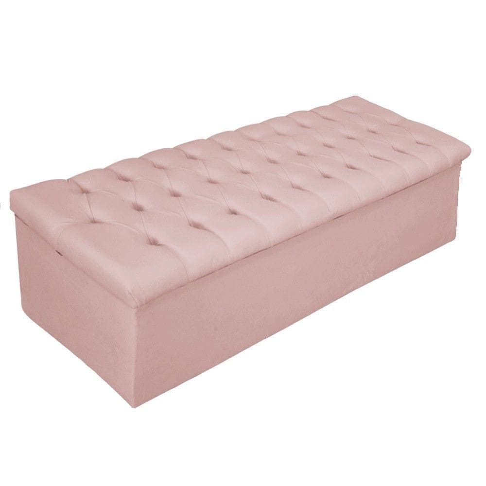 Calçadeira Baú Estofada Mel 140 Cm Casal Suede Rosê