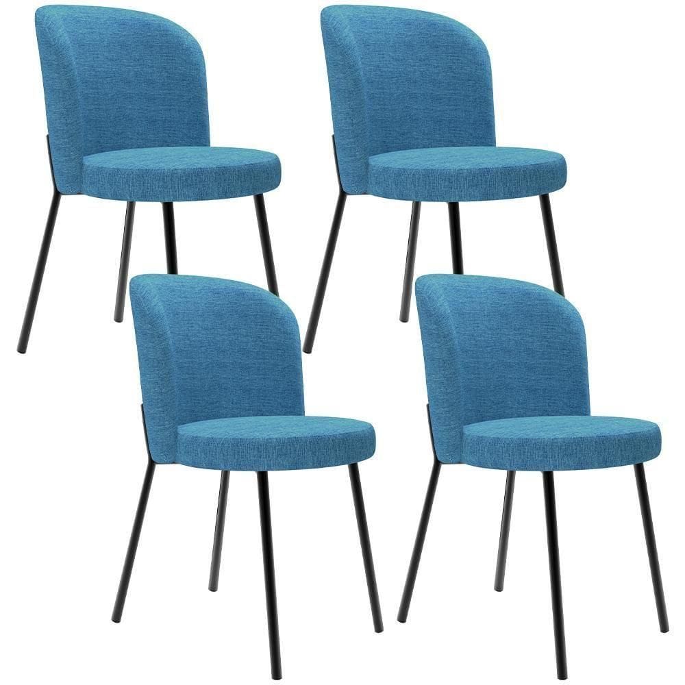 Kit 4 Cadeiras Para Sala De Jantar Cozinha Estofada Gavi L02 Linho Azul - Lyam Decor
