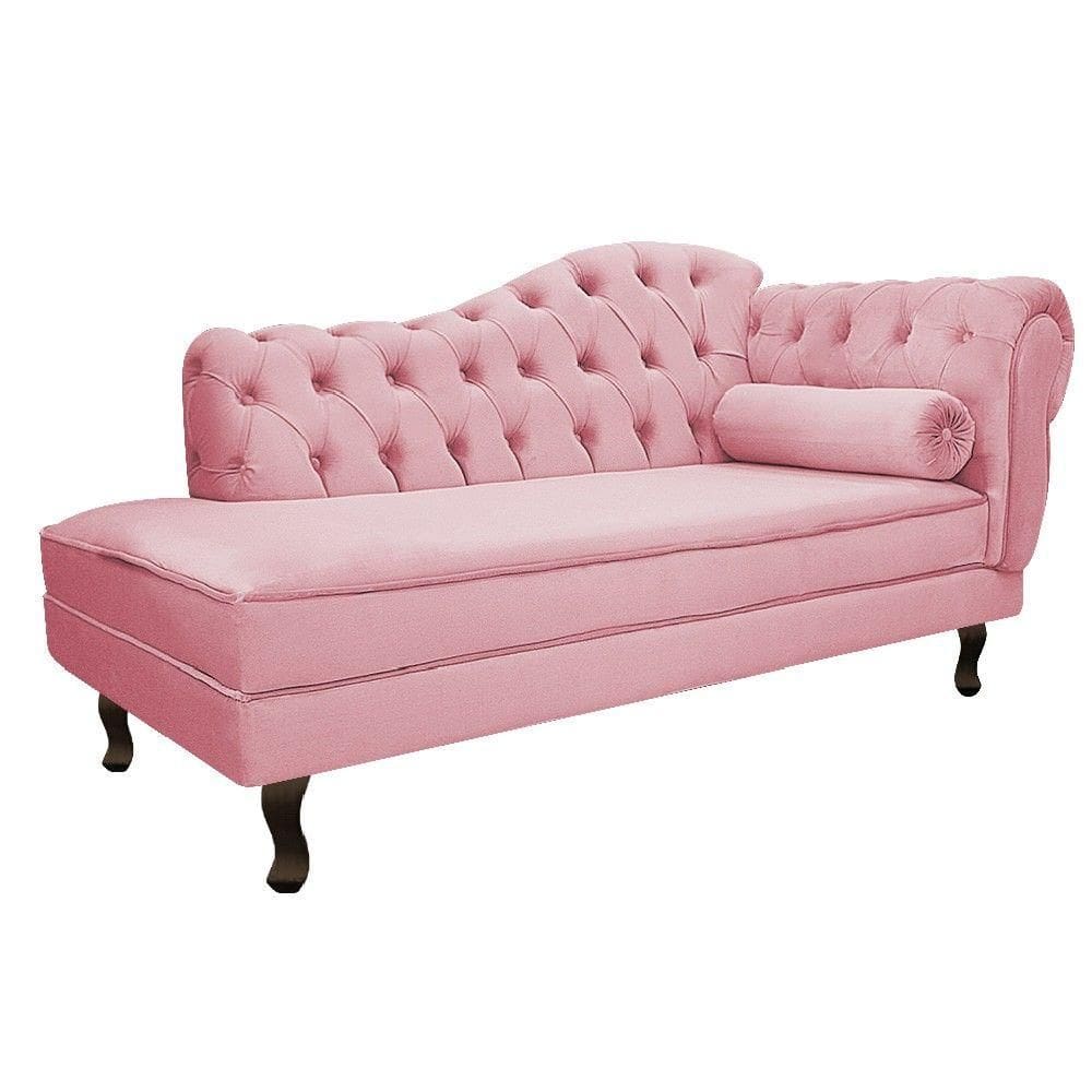 Recamier Diana 185cm Esquerdo Suede Rosa Bebê Doce Sonho