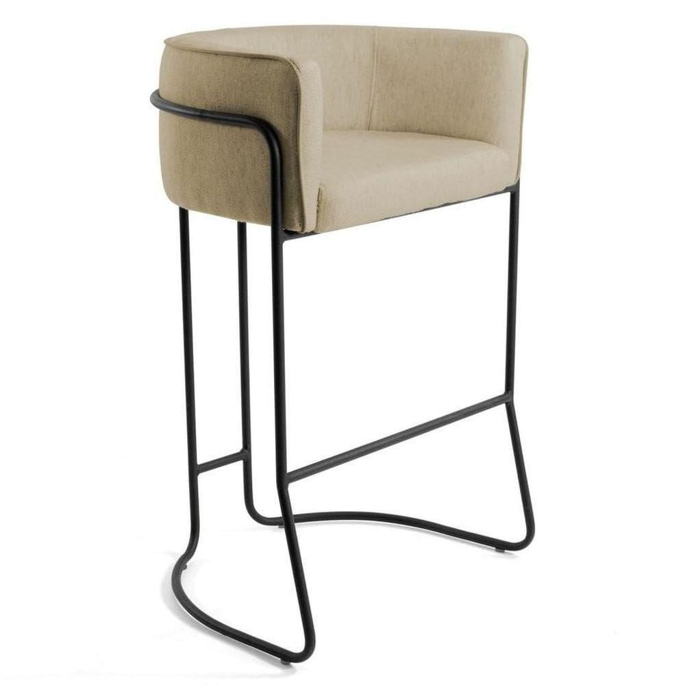 Banqueta Decorativa Base Aço Preto Betina C-129 Linho Creme