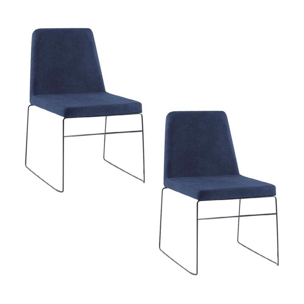 Kit 2 Cadeiras Decorativa Sala De Jantar Anne Linho Azul Marinho - Gran Belo