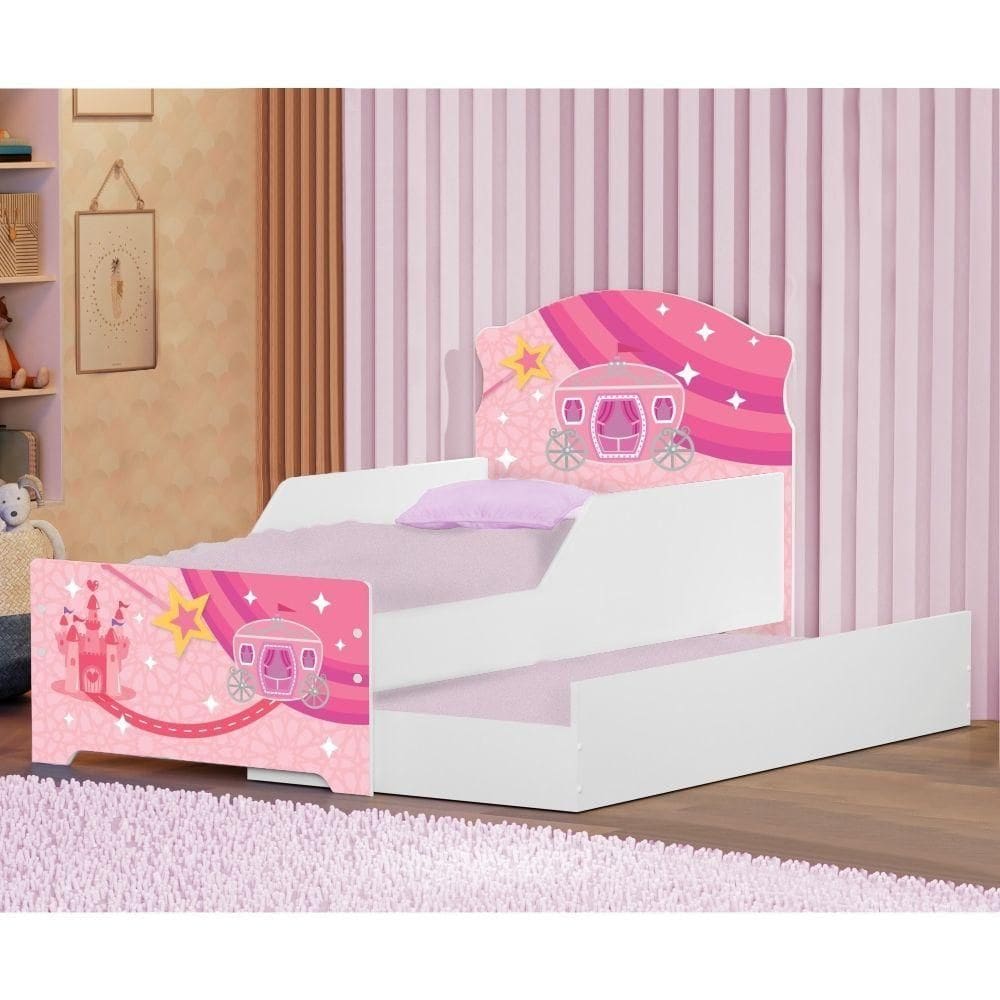 Mini Cama Infantil Com Auxiliar Pop Carruagem Rosa