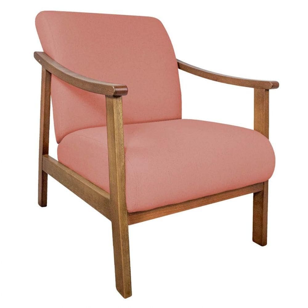 Poltrona Liz Base Madeira Suede Coral