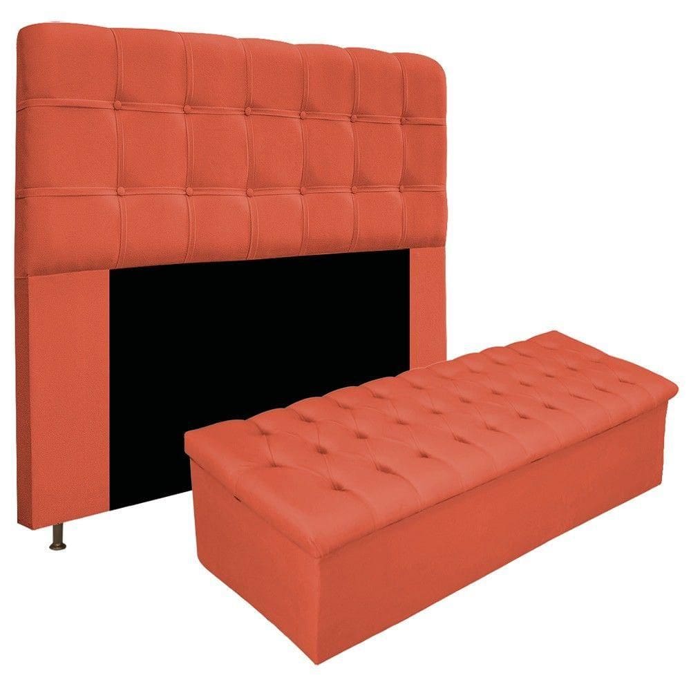 Cabeceira e Calçadeira Baú Mel 160 Cm Queen Terracota