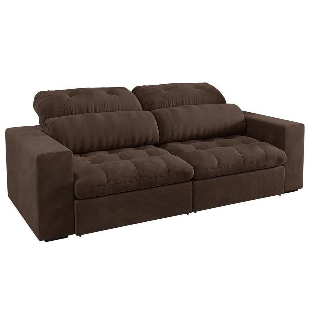 Sofá Retrátil E Reclinável 3 Lugares 200cm Suede Marrom