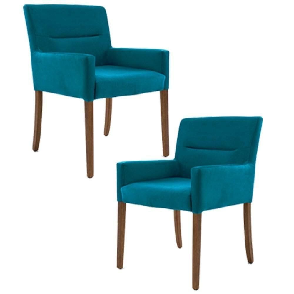 Kit 2 Poltronas Decorativas Base Madeira Angel B-66 Veludo Turquesa - Domi
