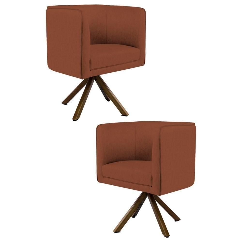 Kit 2 Poltronas Base Madeira Betina B-235 Linho Laranja