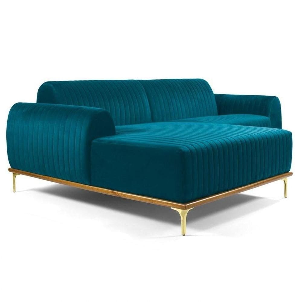 Sofá 245cm 4 Lugares Com Chaise Esquerdo Veludo Turquesa