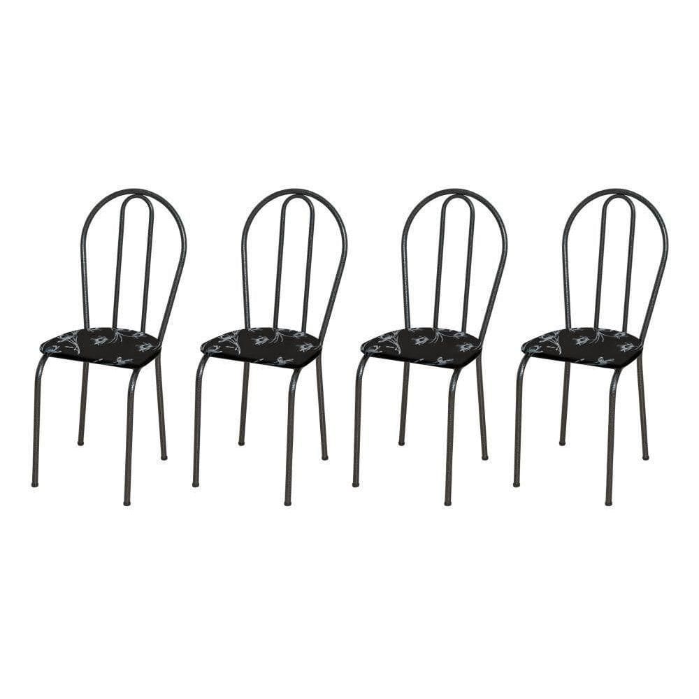 Kit 4 Cadeiras 004 Cromo Preto/florido - Artefamol