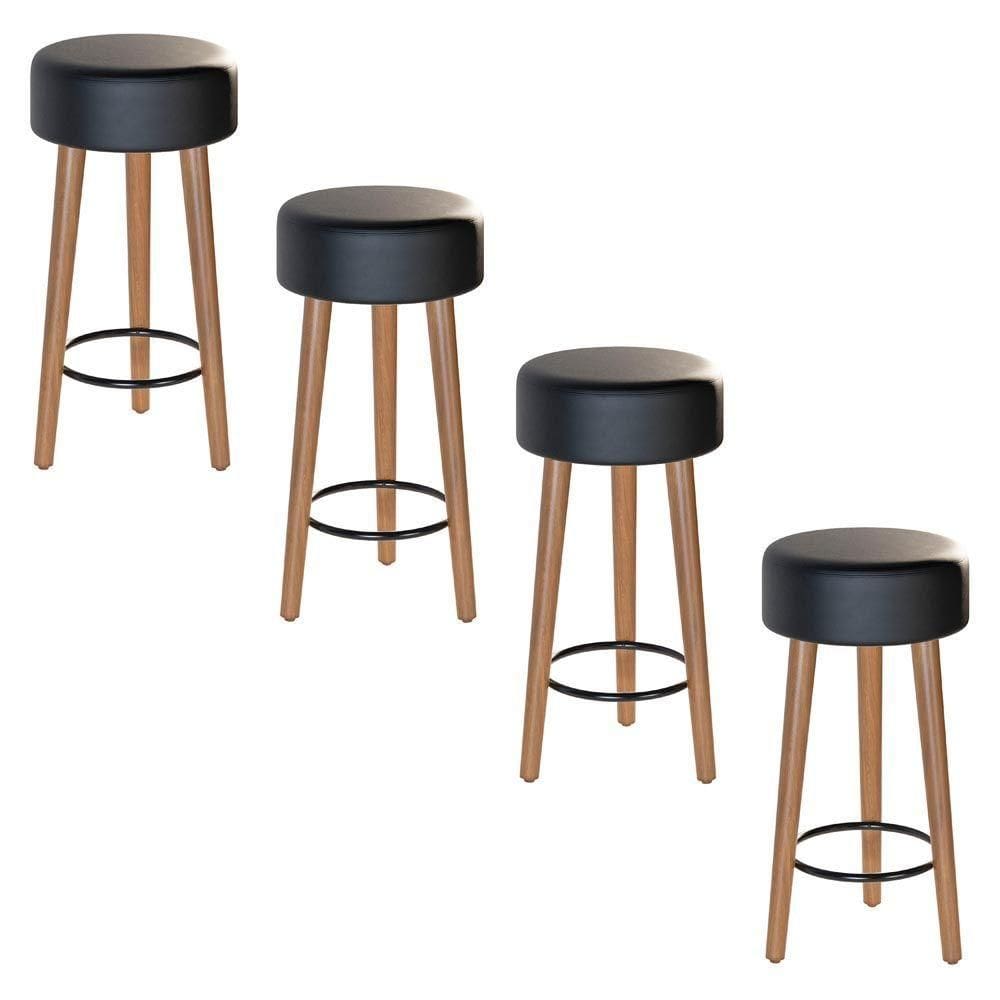 Kit 04 Banquetas Baixa Estofada Pés De Madeira Preto