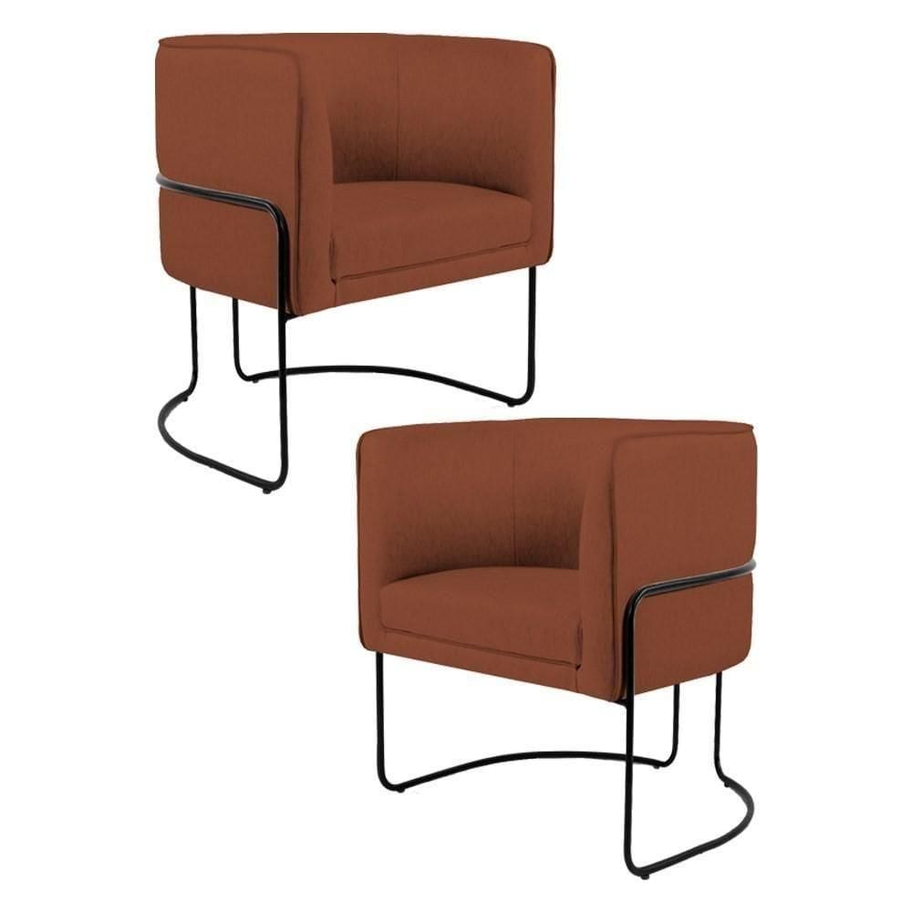 Kit 2 Poltronas Base Aço Betina B-235 Linho Laranja