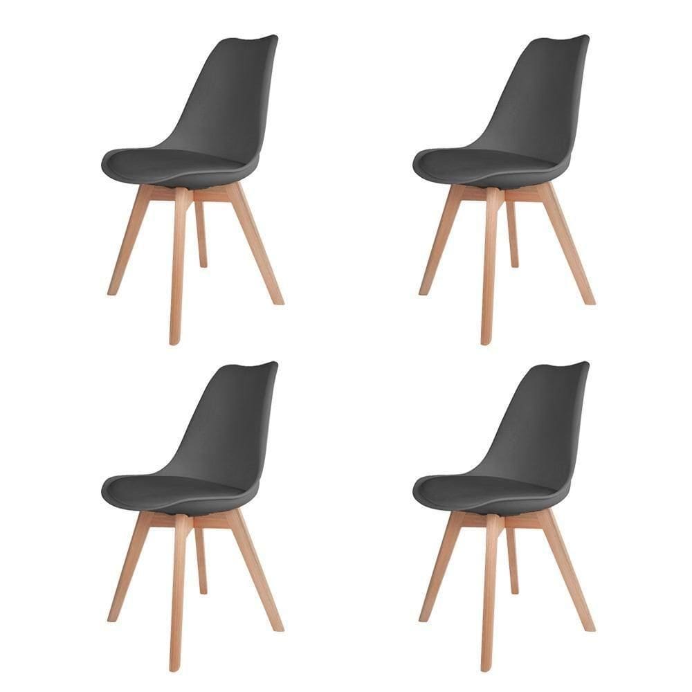 Kit 4 Cadeiras Estofadas C/ Encosto P/ Mesa De Jantar Cinza