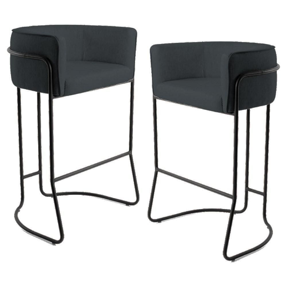 Kit 2 Banquetas Base Aço Preto Betina C-465 Linho Chumbo - Domi