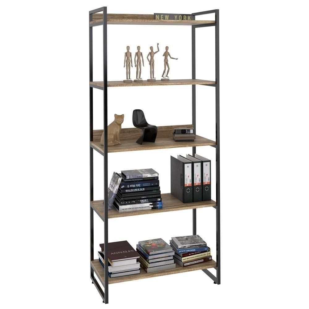 Estante Livreiro 80Cm 5 Prateleiras Carvalho