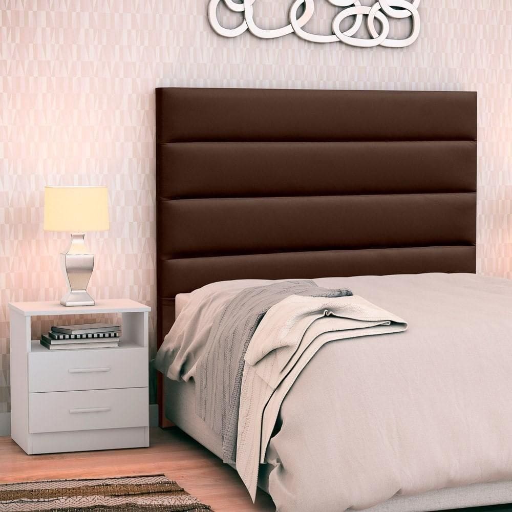 Cabeceira Solteiro 90Cm Marrom E 1 Cômoda Flex Dm1 Branco