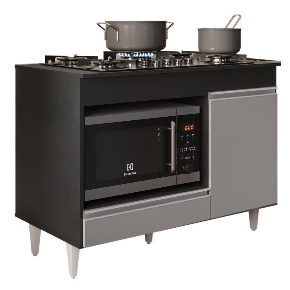 Balcão Multiuso Para Cooktop 4 Bocas Georgia Preto/Cinza