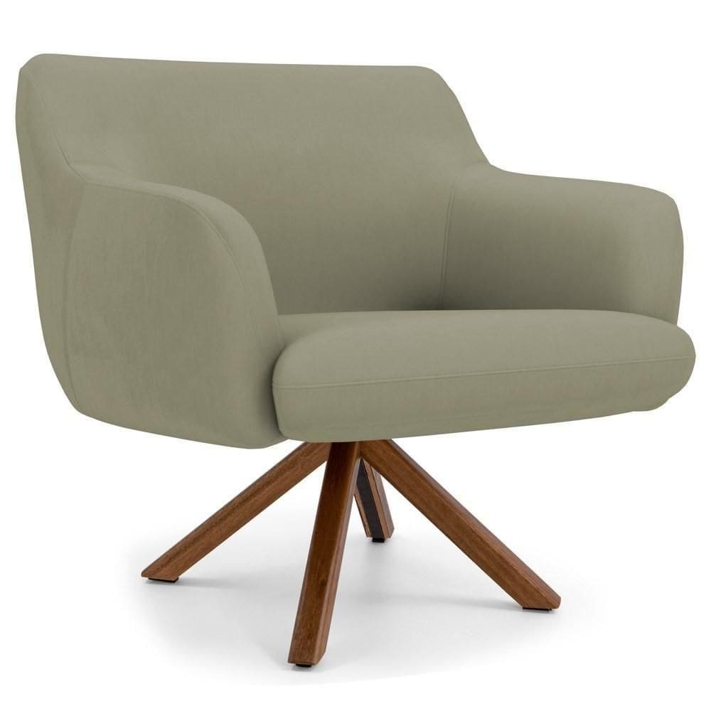 Poltrona Decorativa Giratória Base Giromad Madeira Jade C-19 Corano Bege - Domi