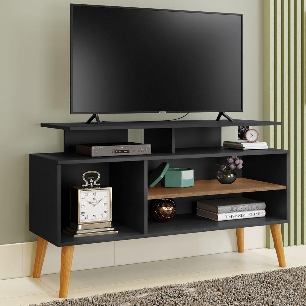 Rack Para Tv Leo Preto E Canela