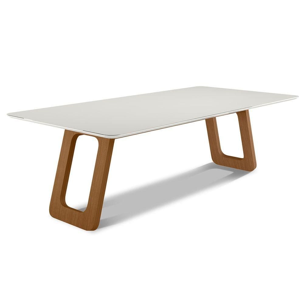 Mesa De Jantar França C03 200x100 Cm Cor Laca Off White/caramelo