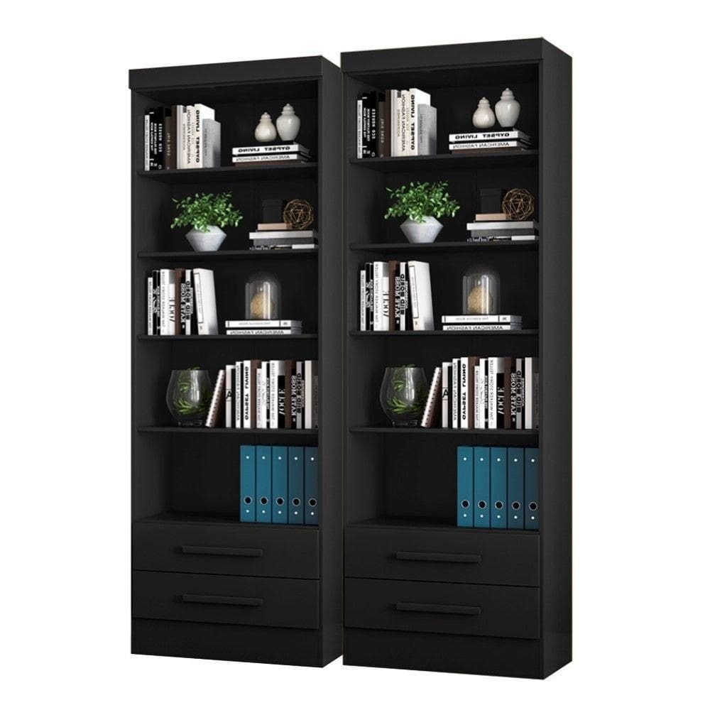 Conjunto 2 Estantes Livreiro Kenner Preto Fosco