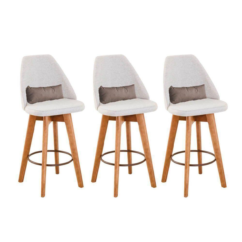 Kit 03 Banquetas Bege Claro E Almofada Corino Bege