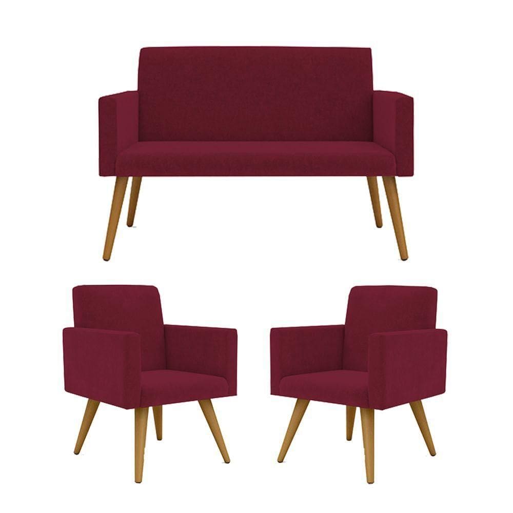 Kit Sofá Namoradeira + 2 Poltronas Decorativas marsala