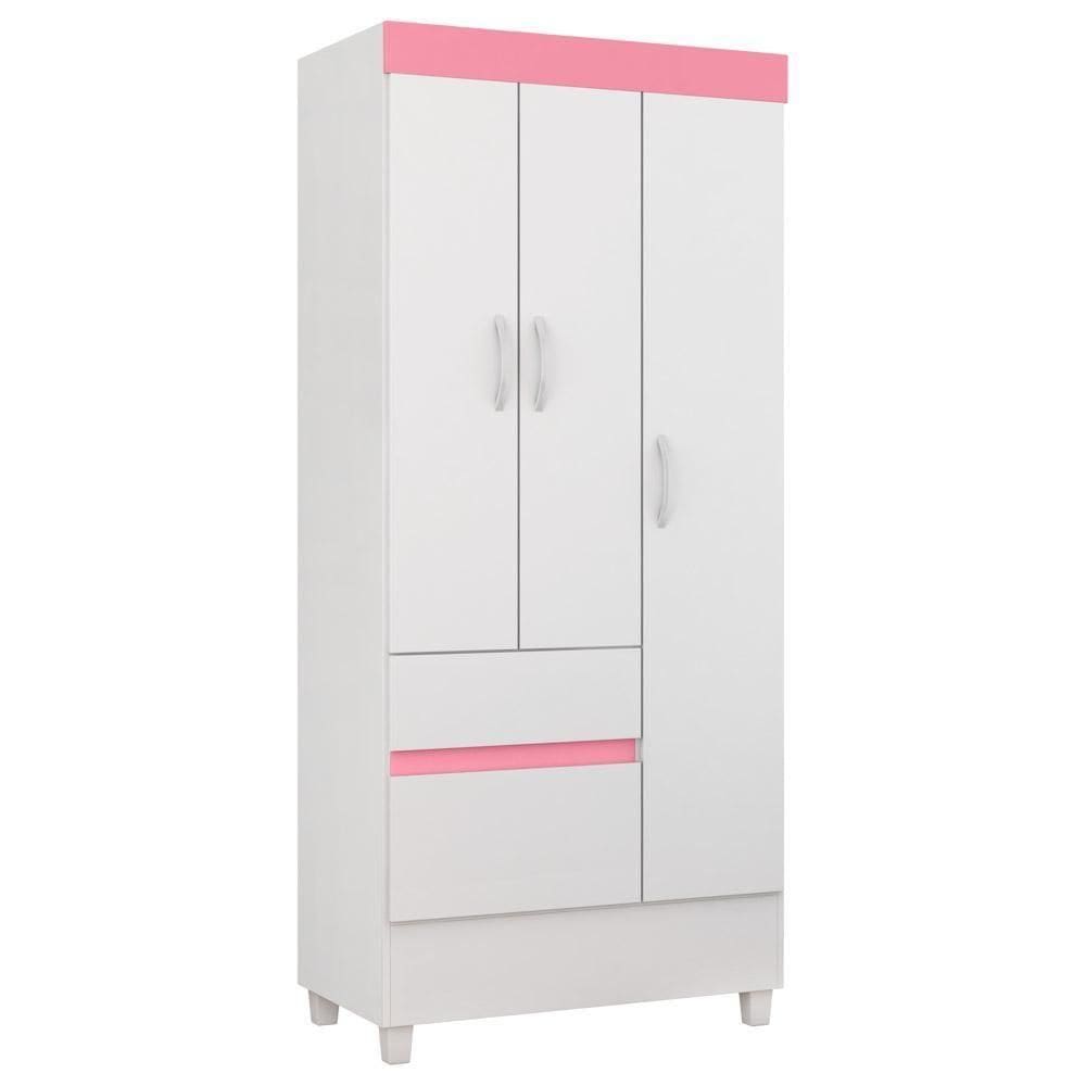Guarda Roupa 3 Portas 2 Gavetas Wind D02 Branco/rosa/Branco