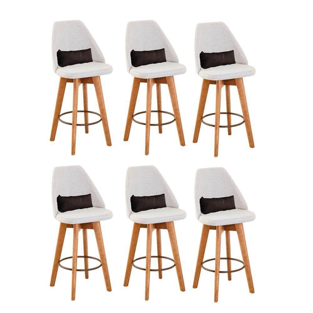 Kit 06 Banquetas Bege Claro E Almofada Suede Marrom