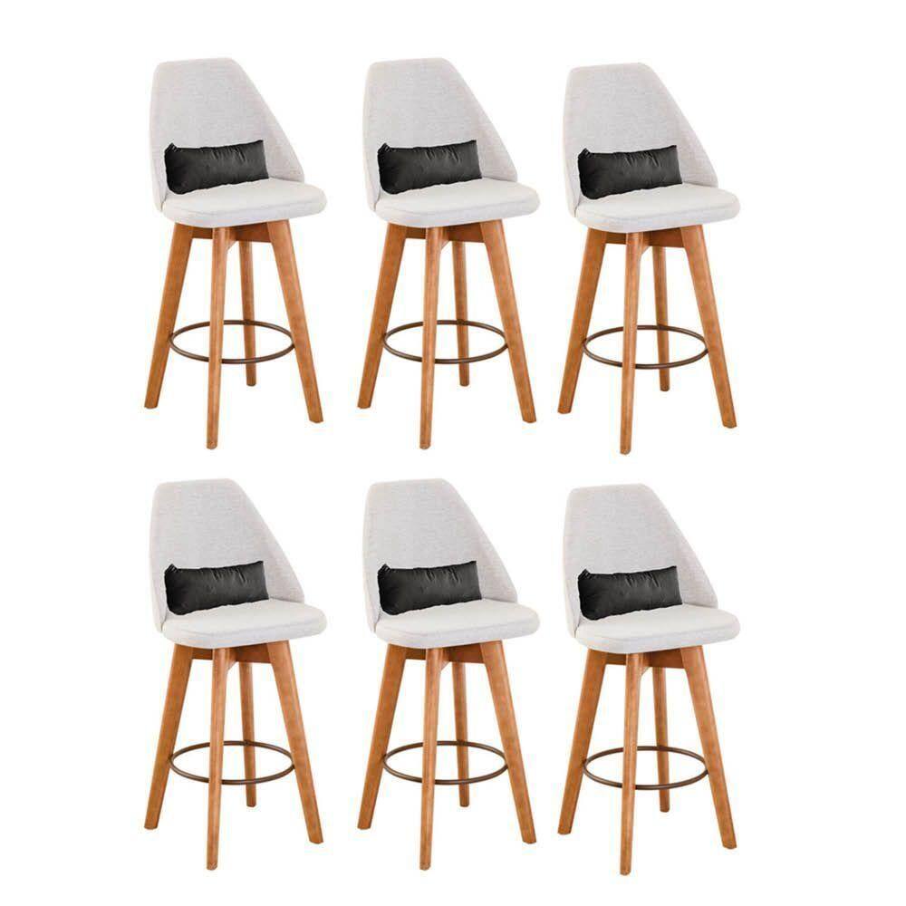 Kit 06 Banquetas Bege Claro E Almofada Suede Cinza