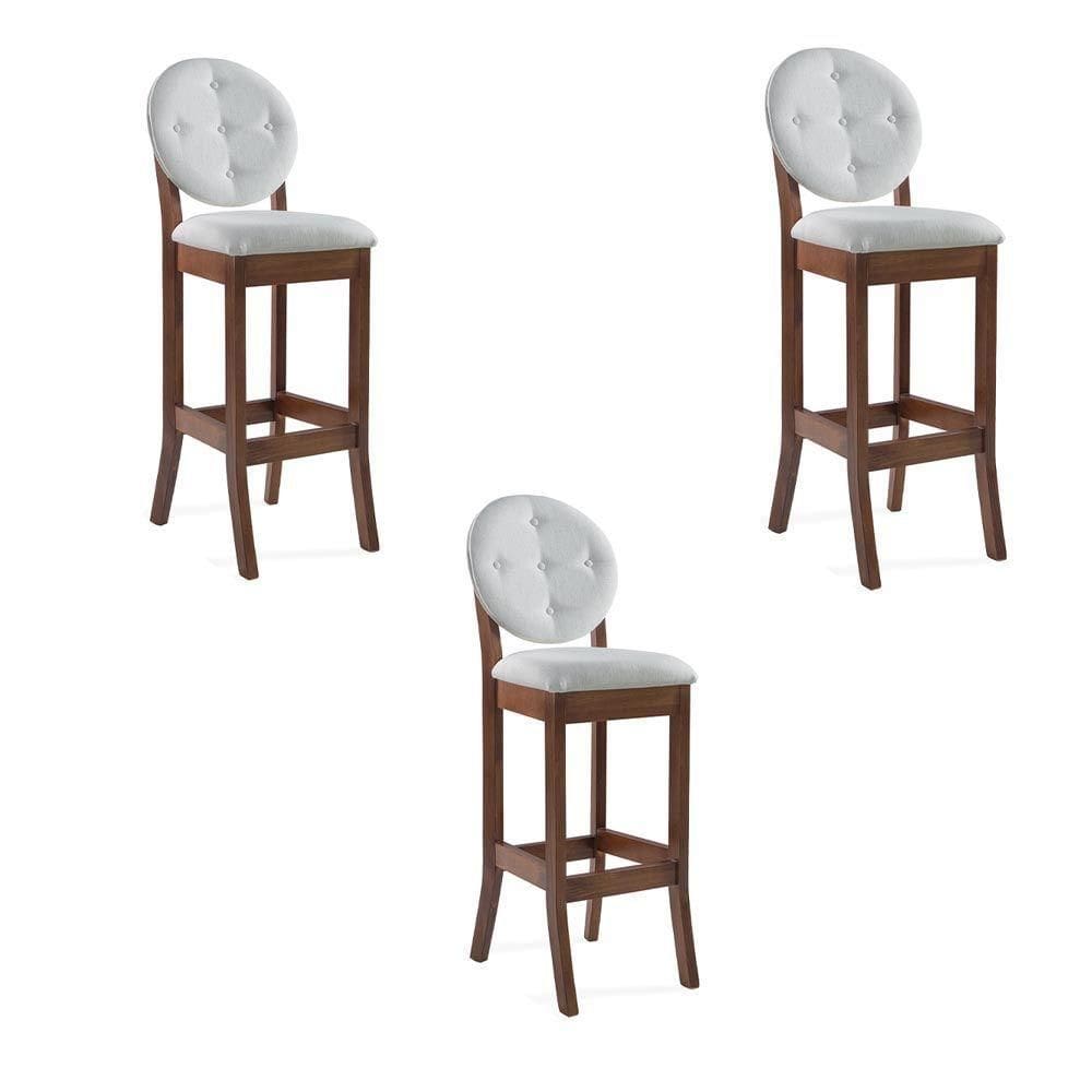 Kit 3 Banquetas Alta Teseu Linho Off White/Imbuia