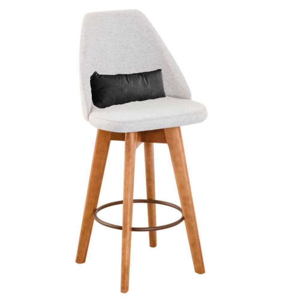 Banqueta Com Encosto Linho Bege E Almofada Corino Cinza