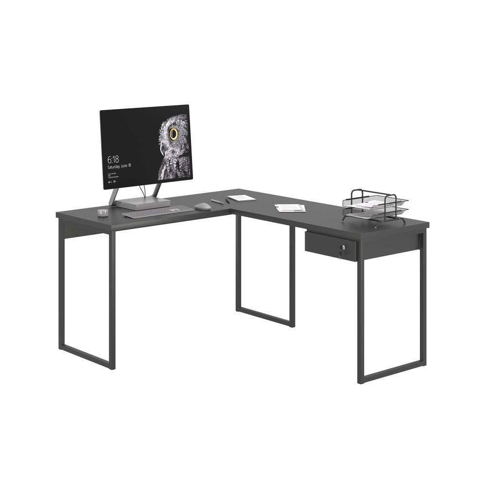 Escrivaninha Em L 1 Gavetas Folix Preto Onix