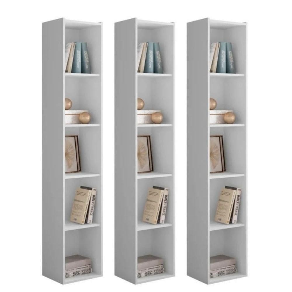 Estante Livreiro Com Prateleiras Janaína Kit 3 Unid Branco