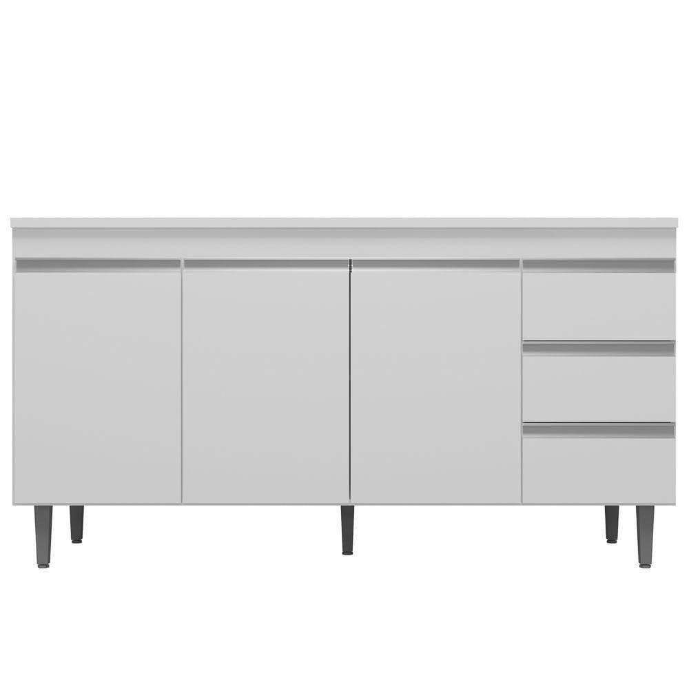 Balcão Gabinete Cozinha 150cm Com Tampo 3 Portas Branco